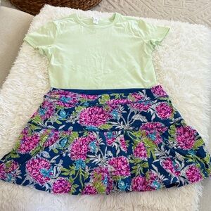 Lilly Pulitzer Green Top and Floral Skirt Set